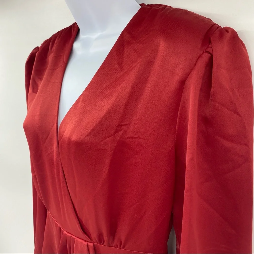 Sandro Red Leana Wrap-effect Satin-crepe Mini Dress 36 = US XS New - Picture 9 of 16